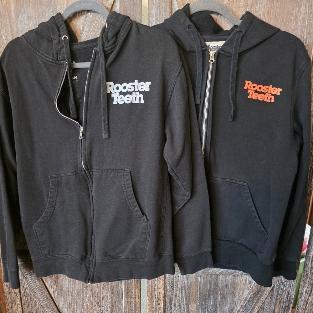 Rooster Teeth Sweatshirts Adult Size Small‎ Black Graphic Lot of 2 Zip Up Hoodie